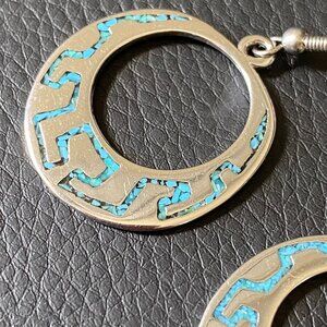 Unmarked Crushed Turquoise Inlay Hoop Earrings